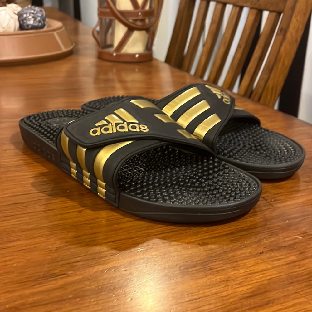 Adidas Adissage Slides Sandals Shoes black gold EG6517 Men’s Size 12